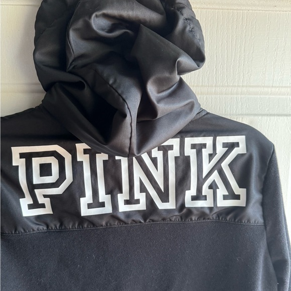Pink Victoria’s Secret black logo 1/4 zip pullover hoodie size medium - Picture 3 of 5